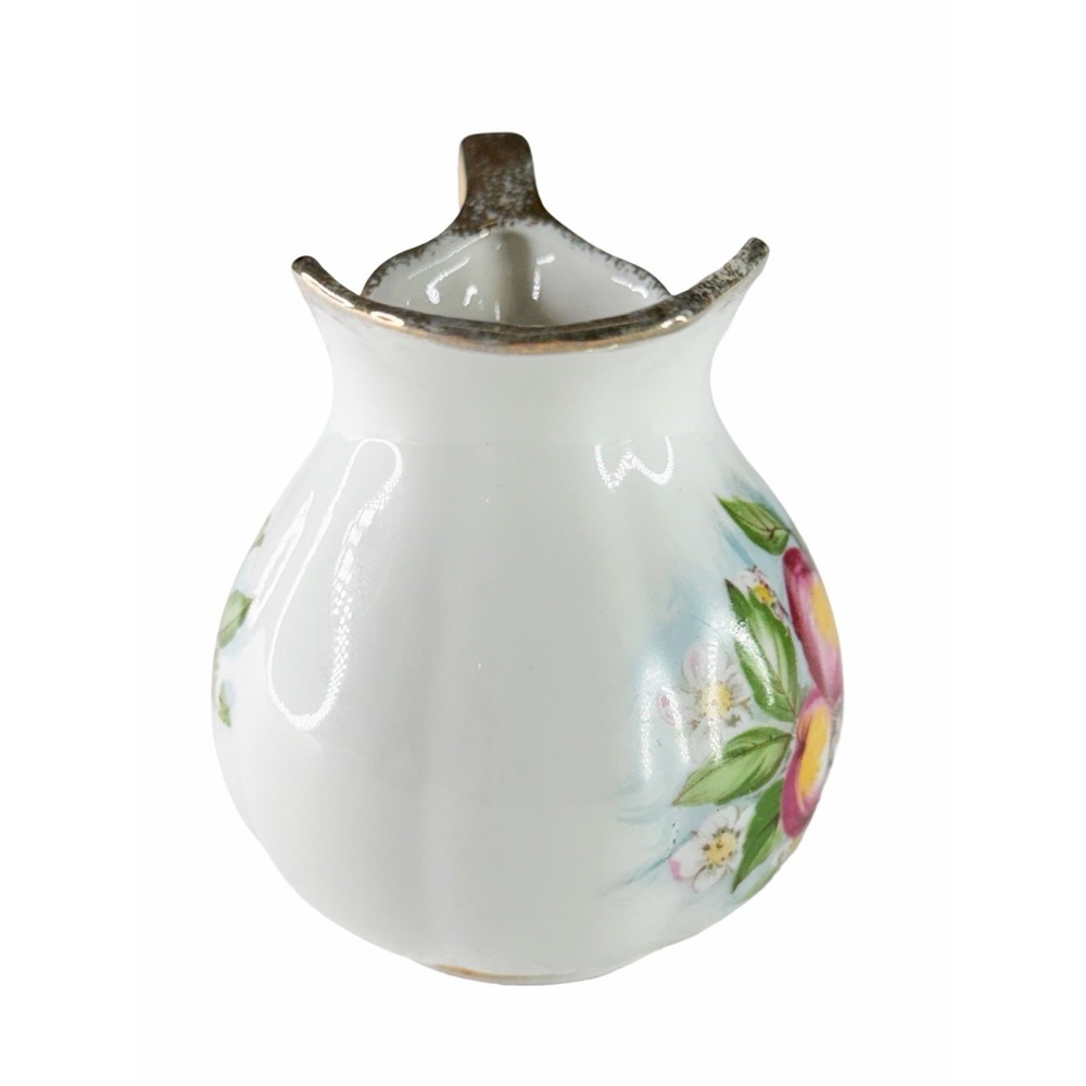 Vintage Hand Painted Creamer Underplate Set Pink Apples Gold Trim Porcelain EUC - Picture 7 of 13
